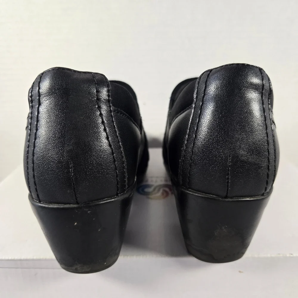 Clarks Collection Adriel Viola Black Leather Suede Block Heel Pumps 6.5 M